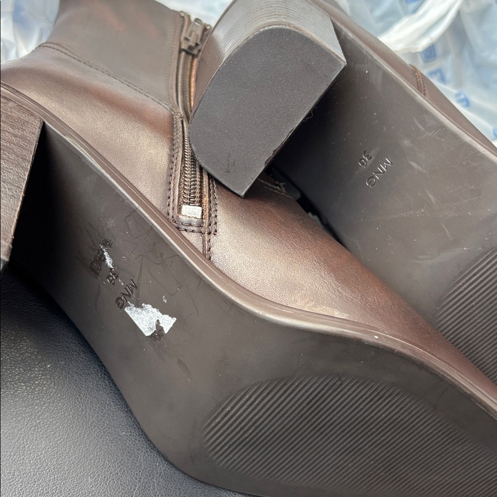 Mango Dark Brown Ankle Block Heel Booties, new with tags - Picture 9 of 9